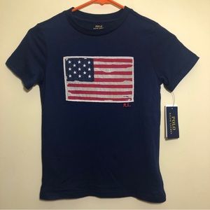Ralph Lauren Boys Kids Flag Cotton Jersey Tee T Shirt 7 Navy USA Distressed